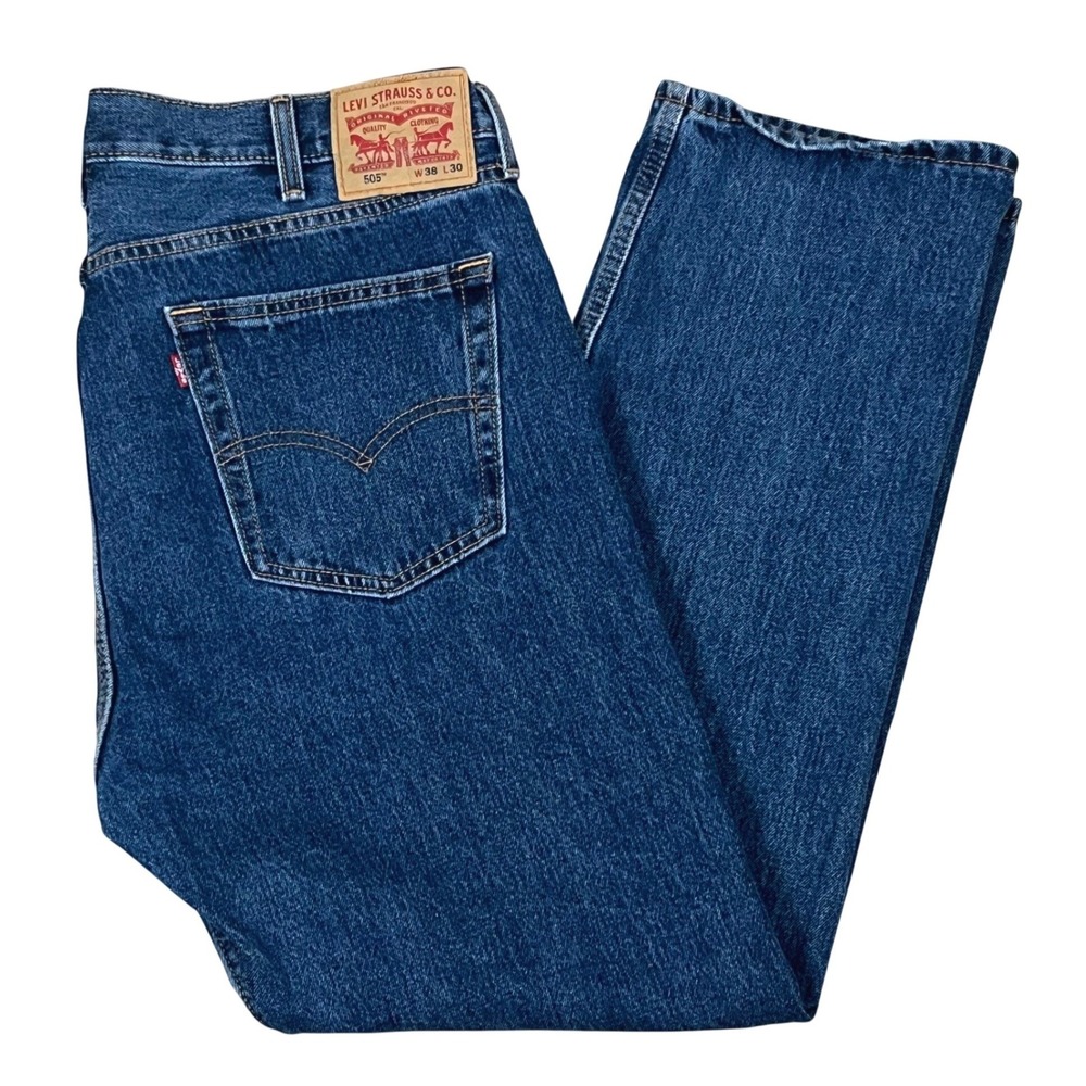 Levi's 505 Mens Jeans 38x30 Blue Denim Regular Fit Straight Leg Zip Fly Classic